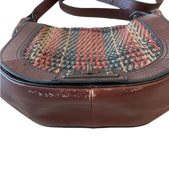 Fossil Tweed Leather Crossbody Purse Bag Saddlebag Wool - Picture 4 of 9